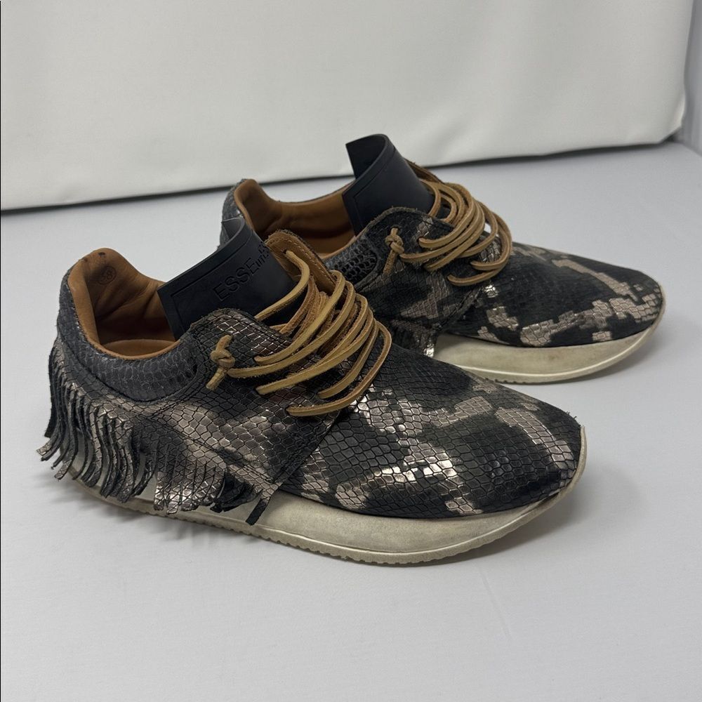 Esseutesse Python Leather Fringe Sneakers 38